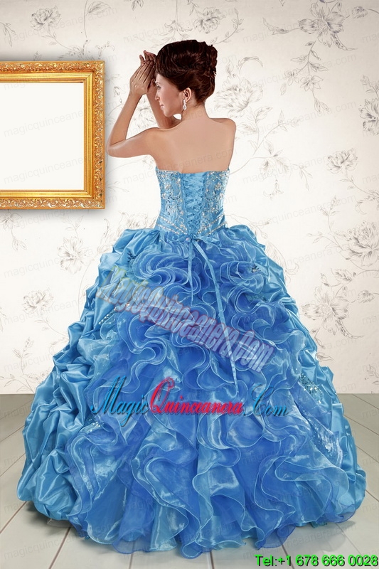 Elegant Sweetheart Embroidery Sweet 16 Dress in Blue