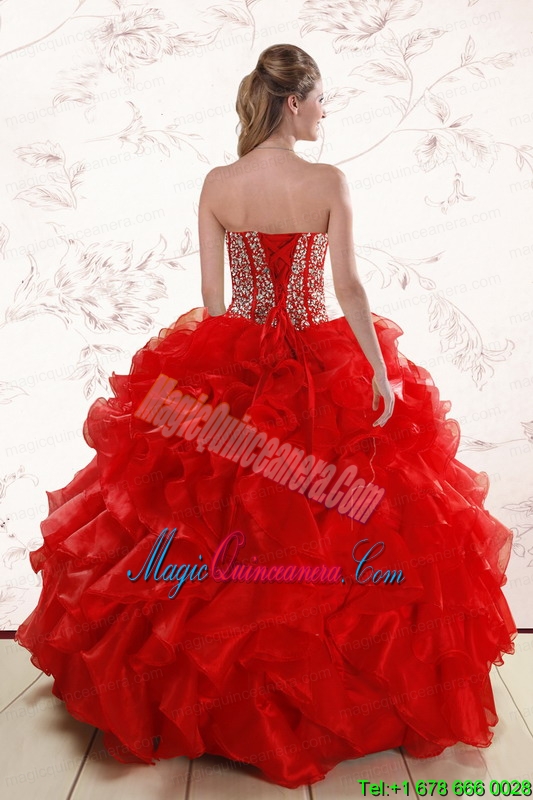 Sweetheart Pretty Red Quinceanera Dresses With Beading and Ruffles for 2015