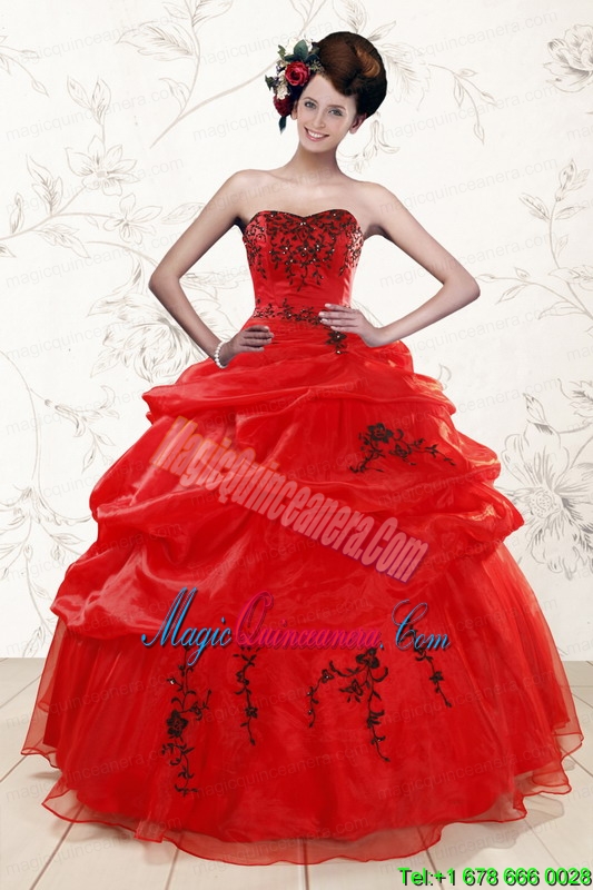 Sweetheart Red Quinceanera Dresses With Applique for 2015