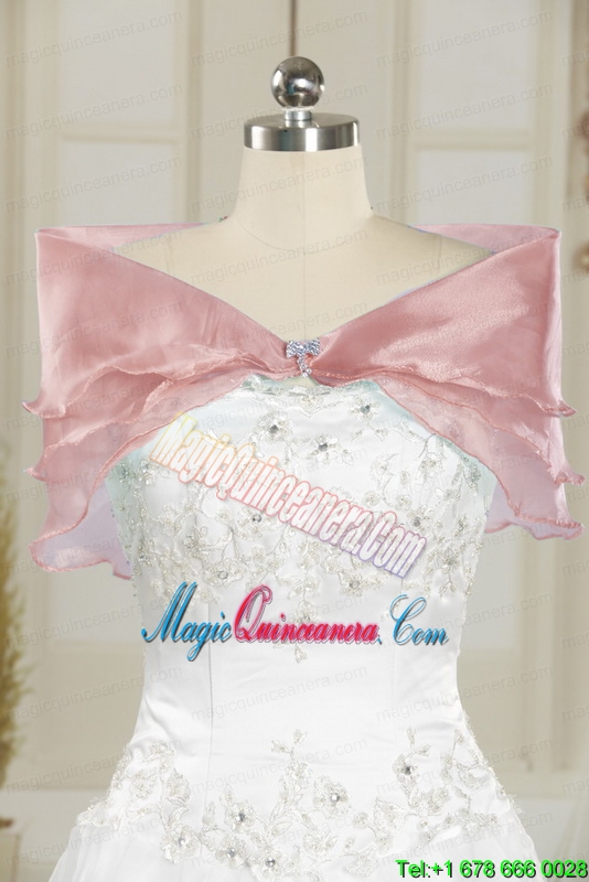 2015 Discount Strapless Appliques and Belt Quinceanera Dresses in White