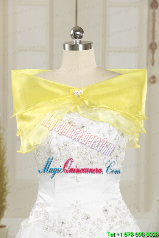 Beading Strapless 2015 Quinceanera Dresses with Sweep Train