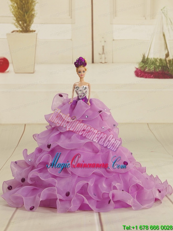 2015 Discount Purple Strapless Appliques Quinceanera Dresses