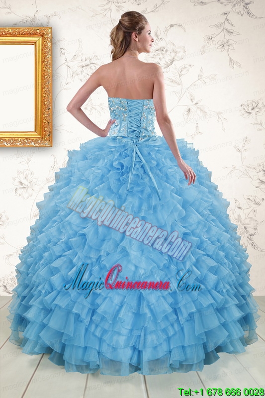 2015 Pretty Sweetheart Baby Blue Sweet 15 Dresses with Beading
