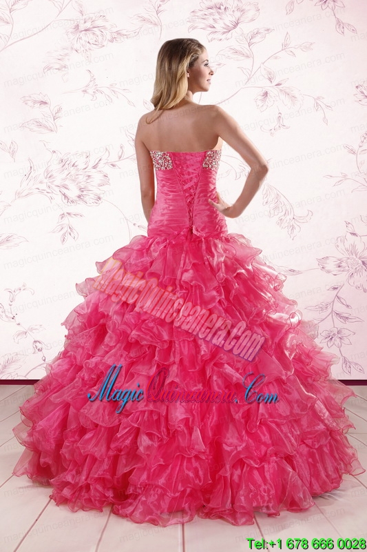 2015 Top Seller Sweetheart Hot Pink Quinceanera Dresses with Ruffles