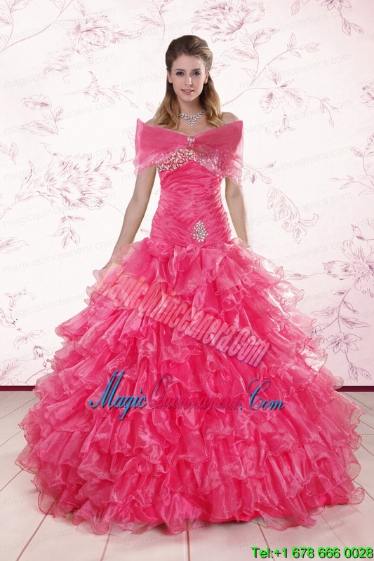 2015 Top Seller Sweetheart Hot Pink Quinceanera Dresses with Ruffles