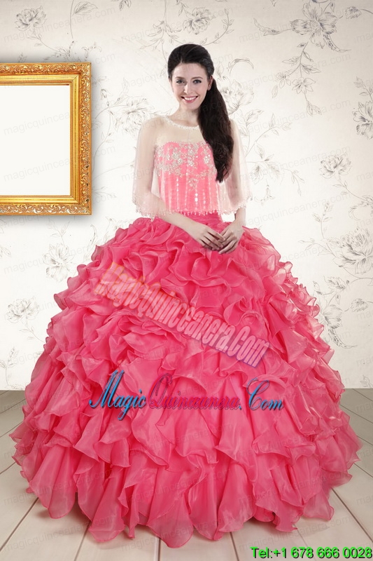 Beading and Ruffles 2015 Hot Pink Quinceanera Dresses with Strapless
