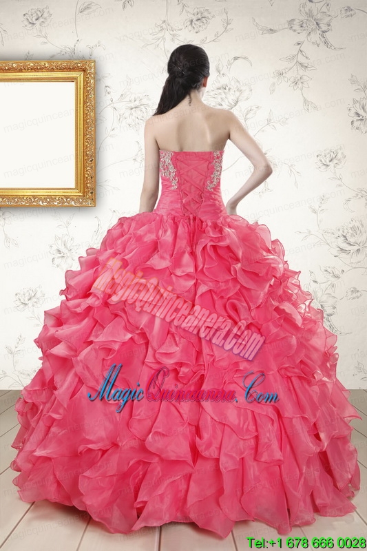 Beading and Ruffles 2015 Hot Pink Quinceanera Dresses with Strapless