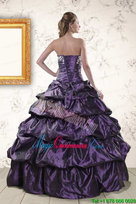 Modern Sweetheart Purple Sweet 15 Dresses with Appliques for 2015