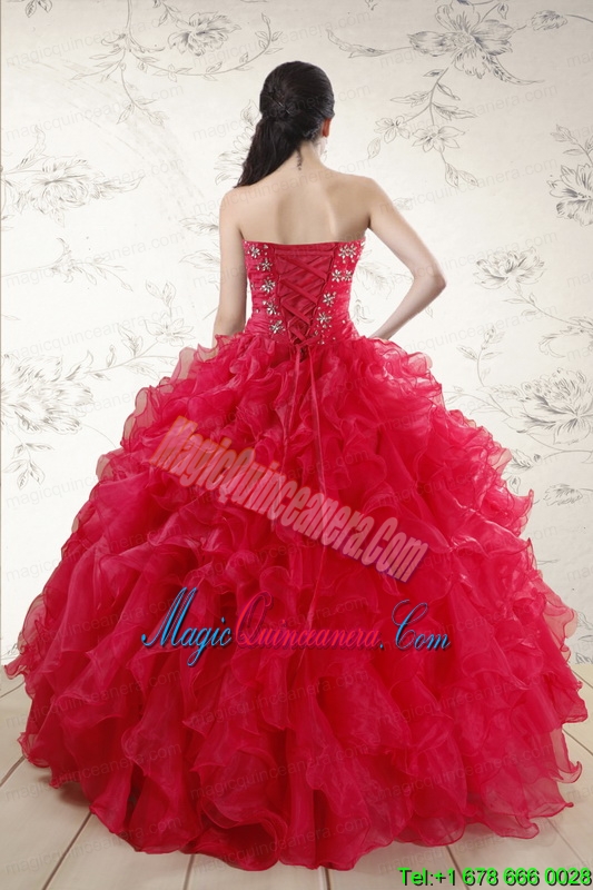 New Style Sweetheart Beading 2015 Quinceanera Dresses in Coral Red