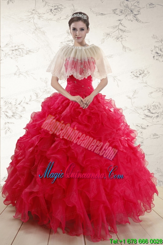 New Style Sweetheart Beading 2015 Quinceanera Dresses in Coral Red