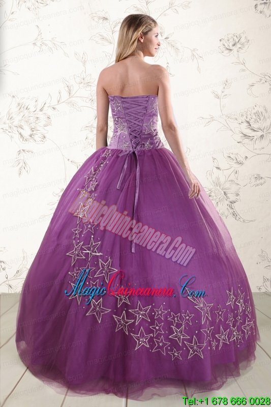 2015 Beautiful Sweetheart Purple Quinceanera Dresses with Embroidery