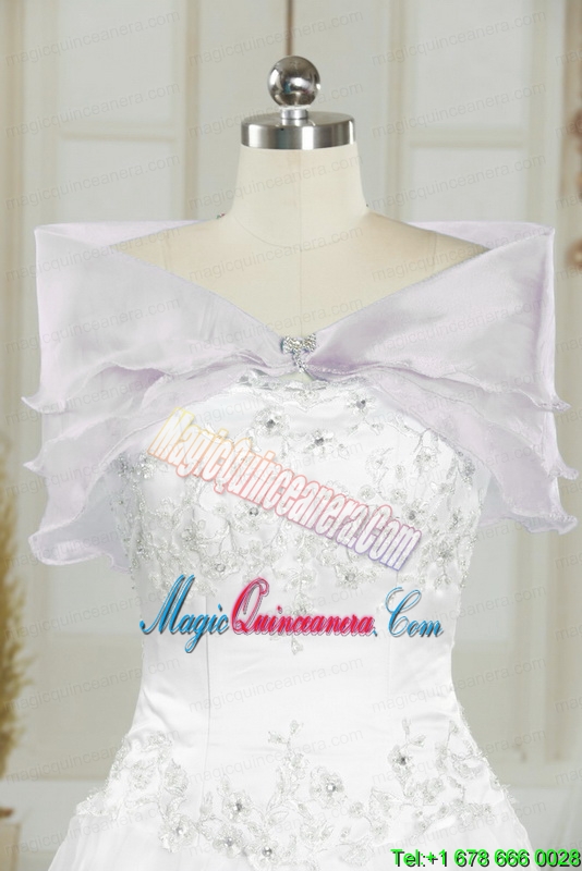 2015 Puffy Appliques Quinceanera Dress in White