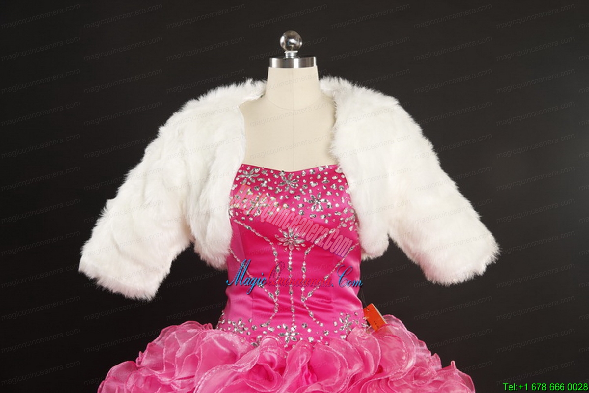 2015 Puffy Appliques Quinceanera Dress in White