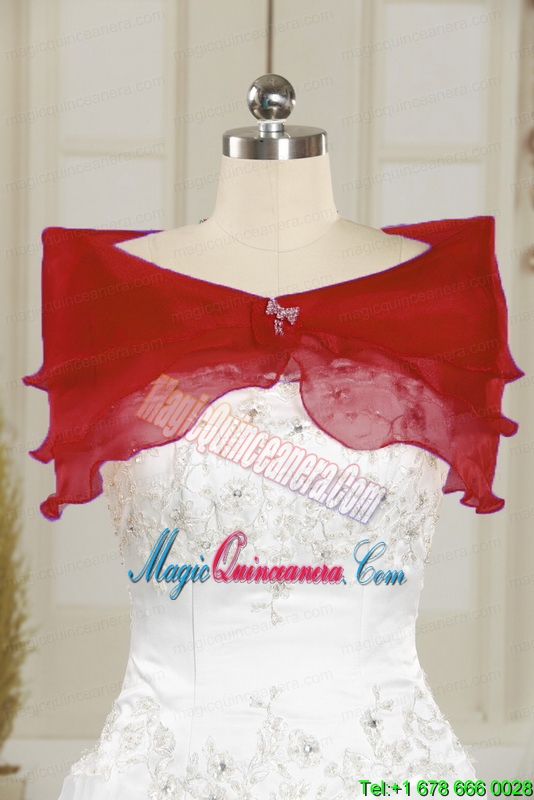 2015 Red Ball Gown Strapless Sweet 15 Dresses with Beading and Ruffles