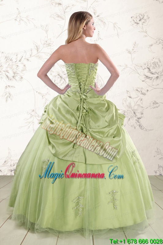 2015 Sweetheart Beading Quinceanera Dress in Yellow Green