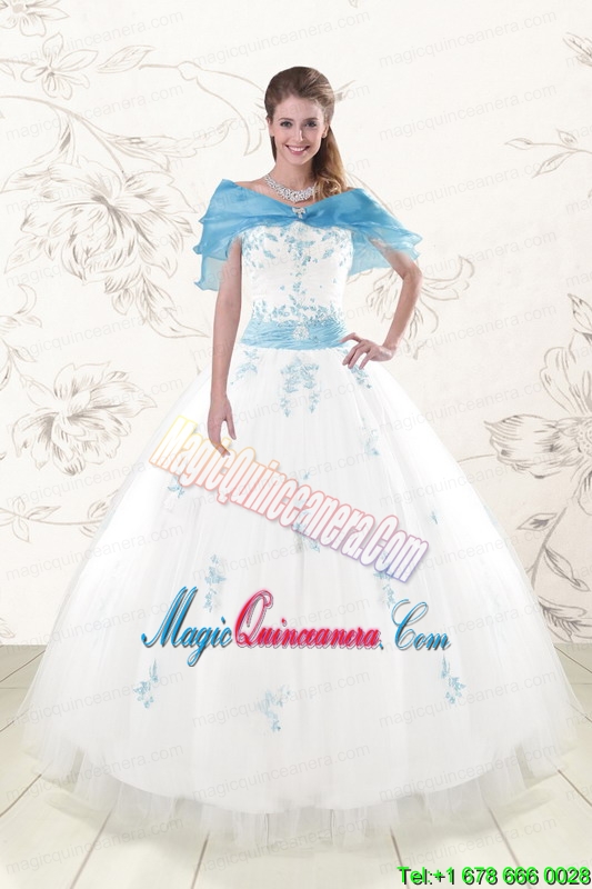 Cheap White Ball Gown Quinceanera Dresses with Appliques and Beading