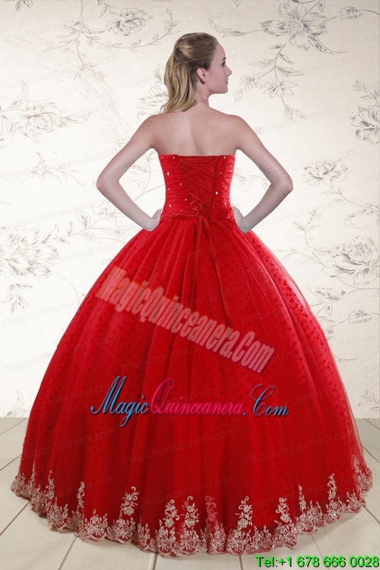 Elegant Red Strapless 2015 Quinceanera Dresses with Appliques