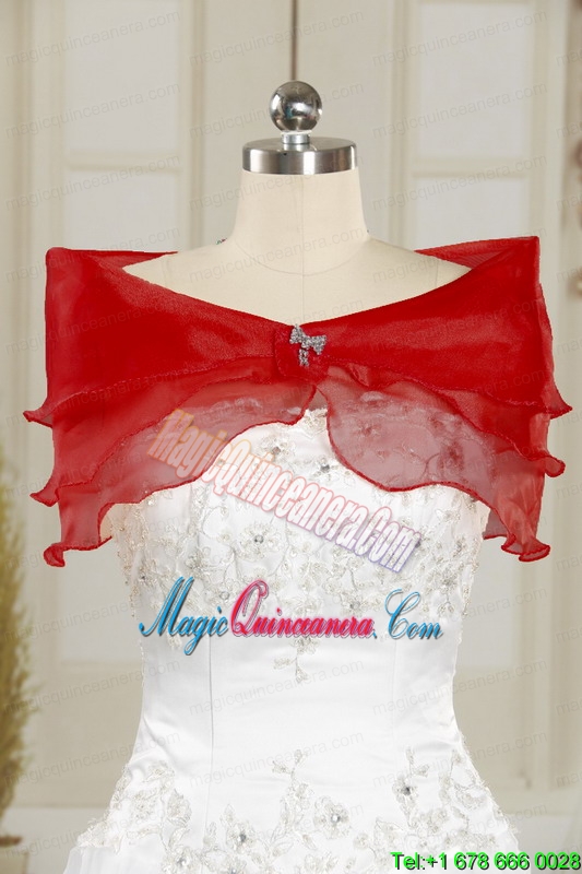 Elegant Red Strapless 2015 Quinceanera Dresses with Appliques