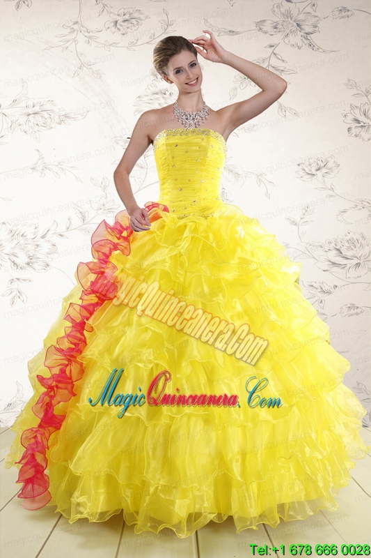 New Style Yellow Quinceanera Dresses with Beading and Ruffles