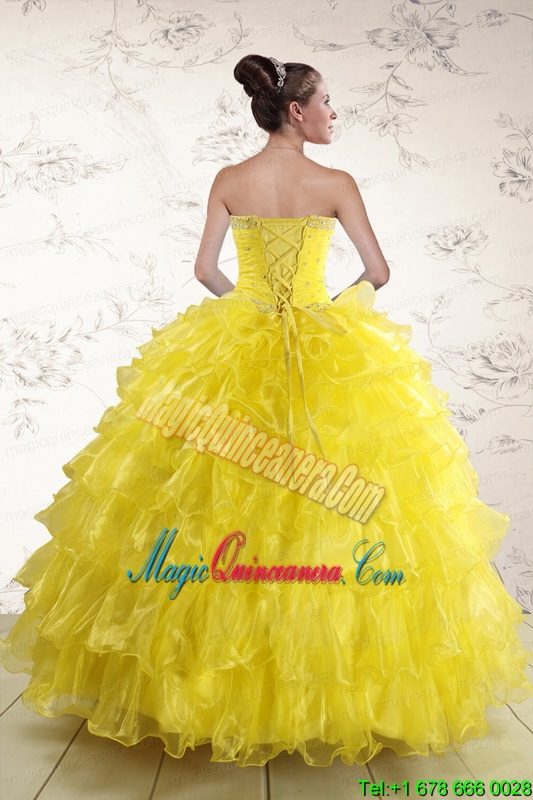 New Style Yellow Quinceanera Dresses with Beading and Ruffles