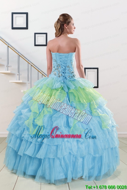 Pretty Beading Strapless Multi Clor Quinceanera Dress for 2015