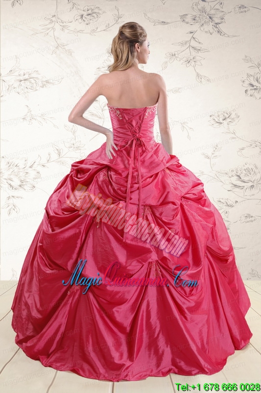 2015 Cheap Appliques Quinceanera Dresses in Hot Pink