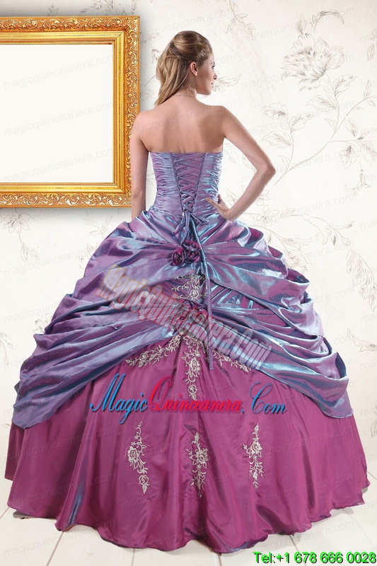 2015 Classic Purple Appliques Quinceanera Dresses with Strapless