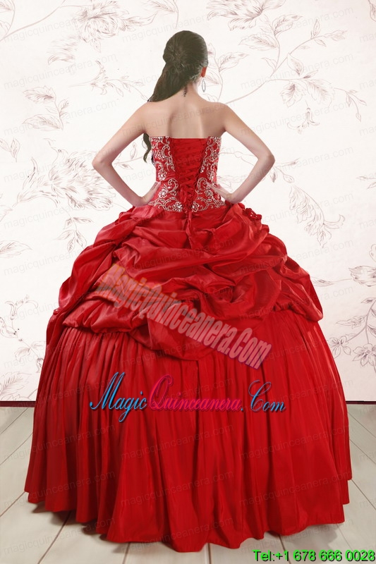 2015 Discount Sweetheart Beading Quinceanera Dresses in Red