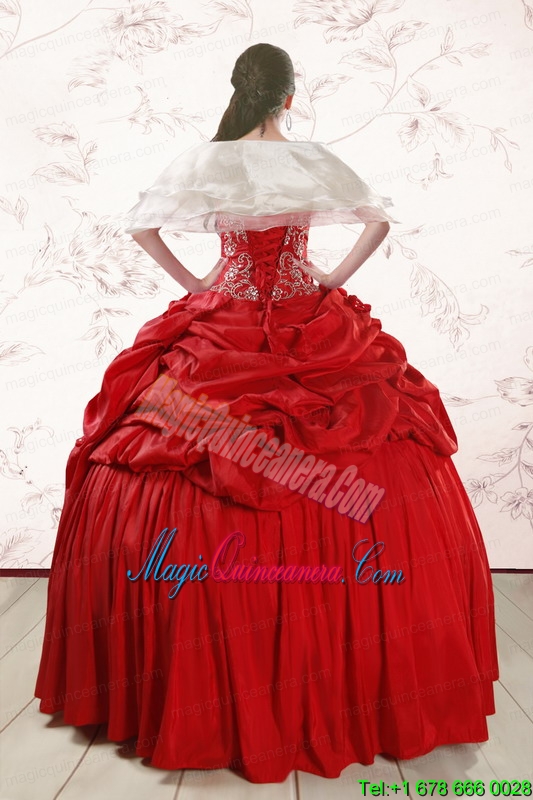 2015 Discount Sweetheart Beading Quinceanera Dresses in Red