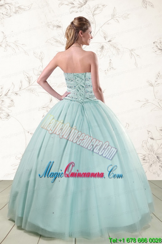 2015 Exclusive Apple Green Quinceanera Dresses with Reinstones