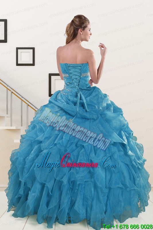 2015 Luxurious Strapless Quinceanera Dresses with Beading and Ruffles