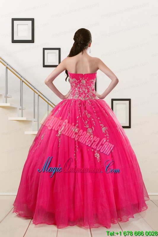 2015 Pretty Sweetheart Hot Pink Quinceanera Dresses with Beading