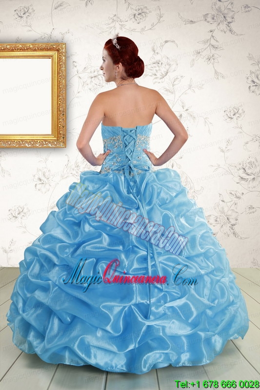 Elegant Strapless Beading and Pick Ups 2015 Quinceanera Dresses in Baby Blue