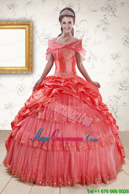 triumph New Style Appliques Quinceanera Dresses in Watermelon