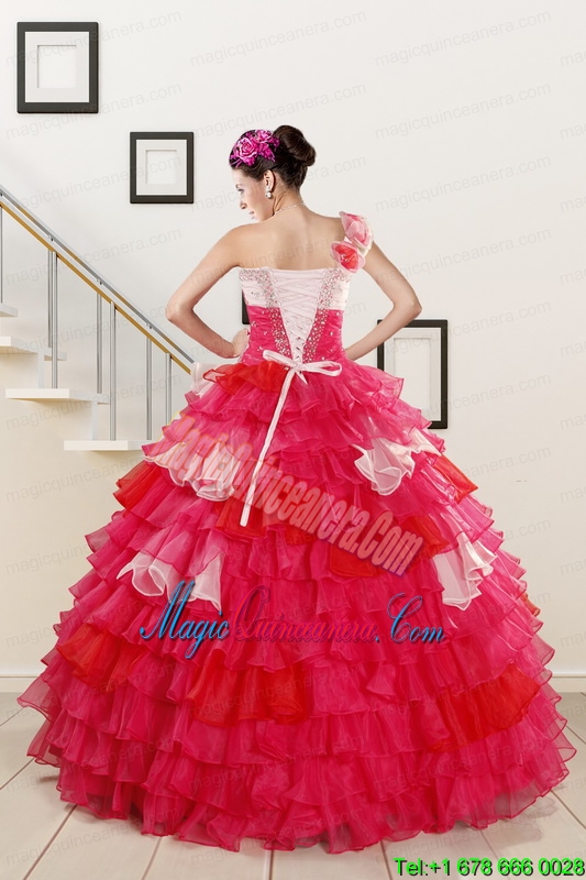 Puffy Beading Quinceanera Dresses with One Shoulder for 2015