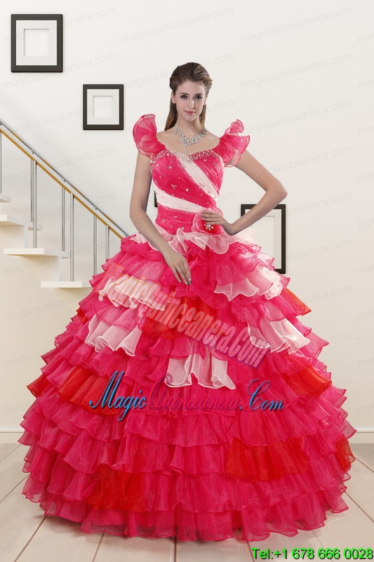 Puffy Beading Quinceanera Dresses with One Shoulder for 2015