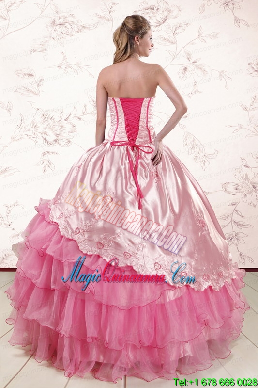 Remarkble Sweetheart Pink Quinceanera Dresses with Embroidery