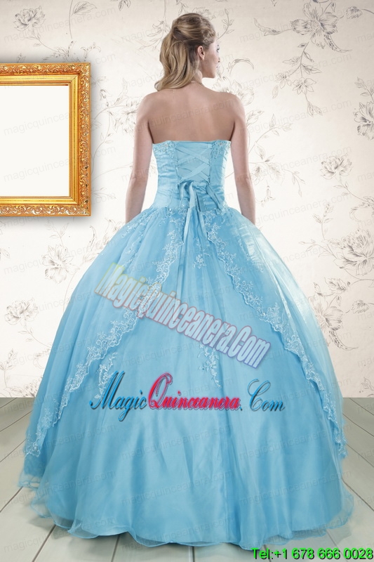2015 Discount Baby Blue Strapless Quinceanera Dress with Beading