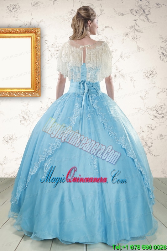2015 Discount Baby Blue Strapless Quinceanera Dress with Beading