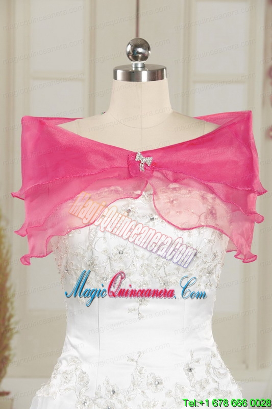 2015 Pretty Hot Pink Quinceanera Dresses with Appliques and Ruffles