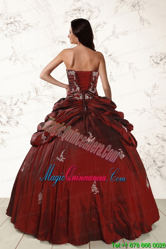 Appliques 2015 Wine Red Quinceanera Dresses with Lace Up