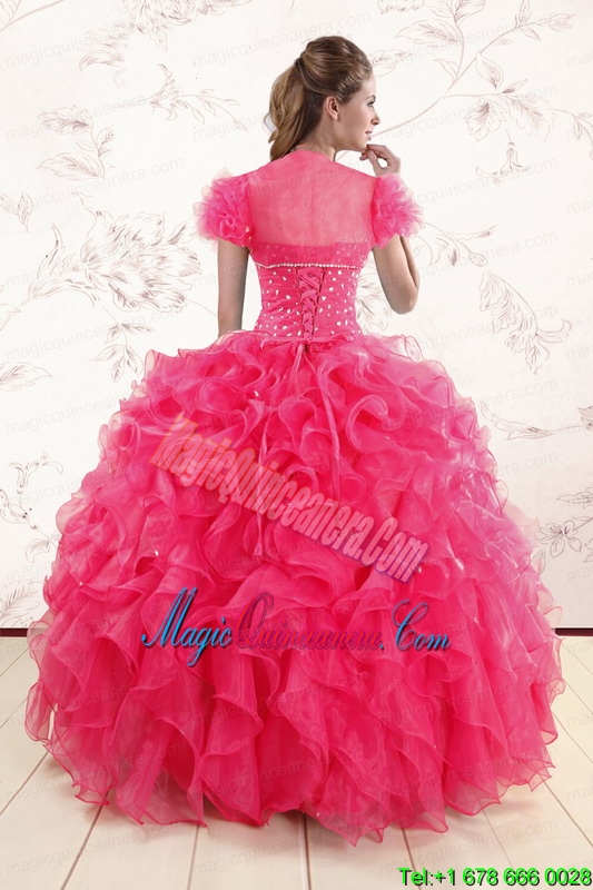 Hot Pink Ruffles and Beaded Wonderful Quinceanera Dresses for 2015
