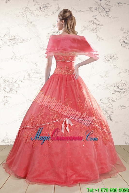 2015 Appliques Sweetheart Sweet 15 Dresses in Watermelon