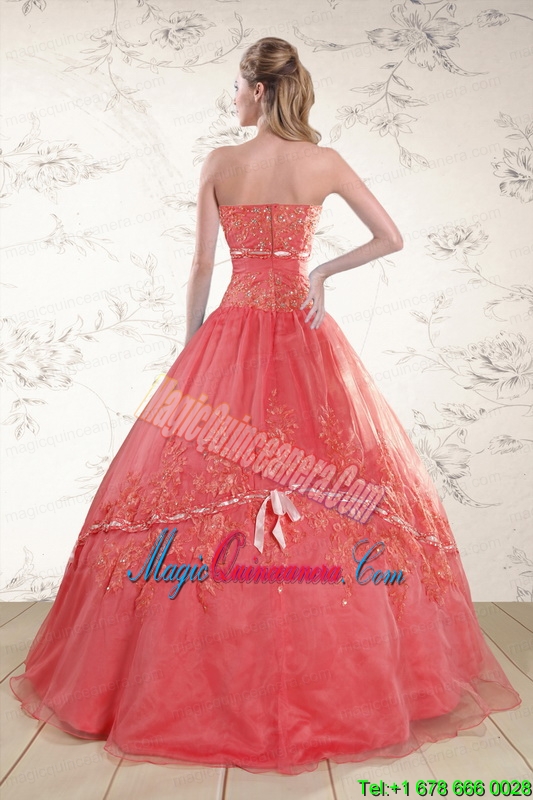 2015 Appliques Sweetheart Sweet 15 Dresses in Watermelon