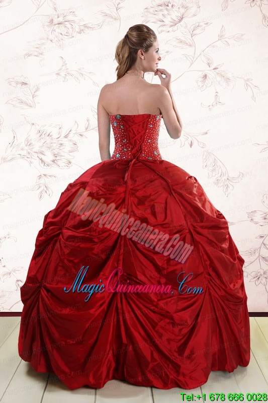 2015 Beading Strapless Quinceanera Dresses with Pick Ups