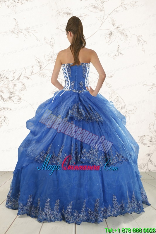 2015 Cheap Appliques Quinceanera Dresses in Royal Blue