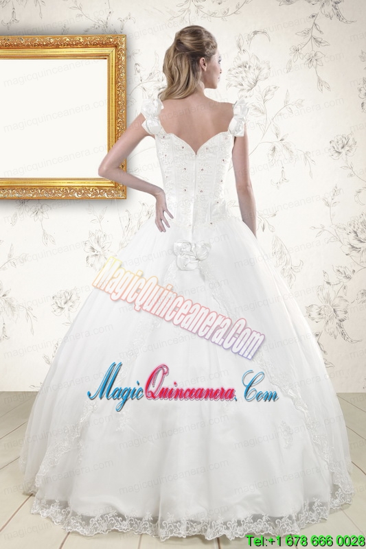 2015 Discount Straps Quinceanera Dresses with Appliques and Beading