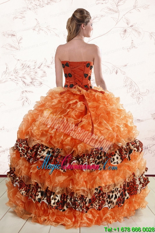 2015 Exquisite Sweetheart Leopard Quinceanera Dresses in Orange