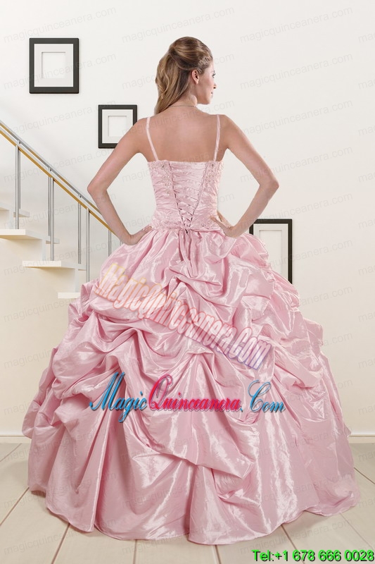 2015 Sweet Spaghetti Straps Quinceanera Dresses in Pink