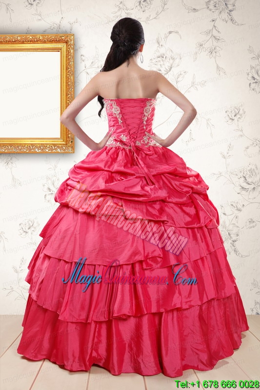 2015 The Super Hot Appliques Sweet 16 Dresses in Coral Red